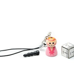 Baby girl lucky doll cell phone pendant Miniblings birth dolls wood pink image 3