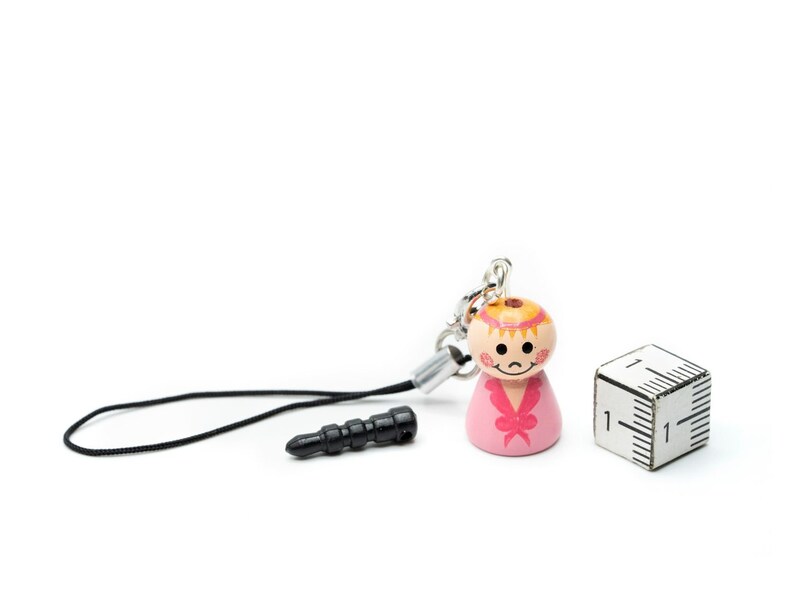 Baby girl lucky doll cell phone pendant Miniblings birth dolls wood pink image 3