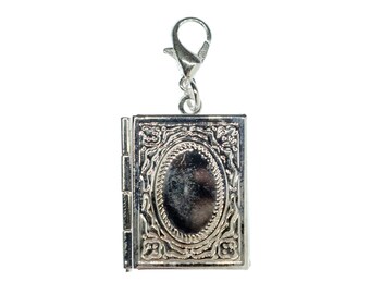 Medaillon Buch Foto Medallion Charm Anhänger Aufklappen Fotos DIY Erinnerung silber
