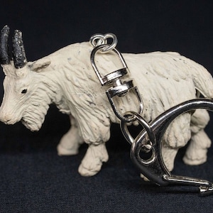 Goat keychain pendant key ring animal Bock Schafbock white horns