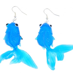 Goldfish Earrings Fighting Fish Aquarium Miniblings Koi Dark Blue
