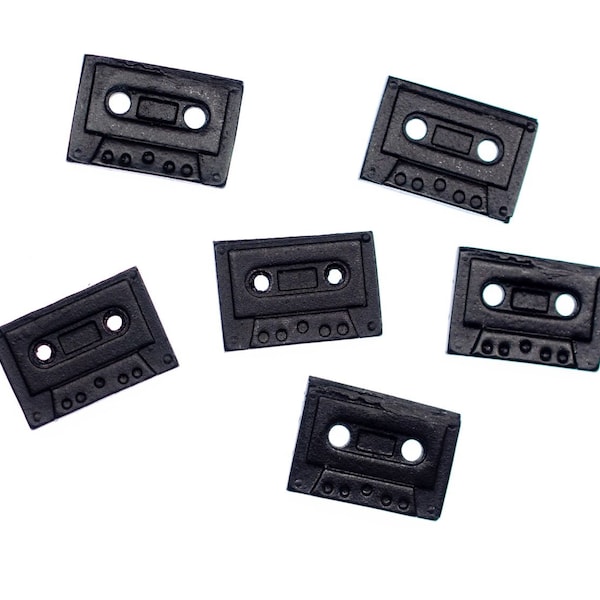 6x Kassetten Knöpfe Miniblings Knopf Tape Musiker Musik Mixtape Handarbeit