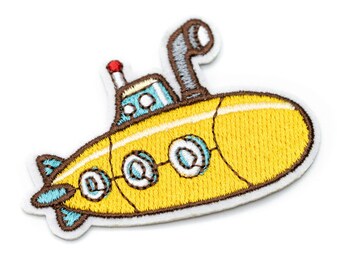 Submarine Iron-On Patch Miniblings Ship Boat Marine 67mm Yellow