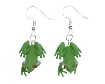 Frog Frogs Earrings Miniblings Prince Fairy Tale Rubber 25Mm Green Tree