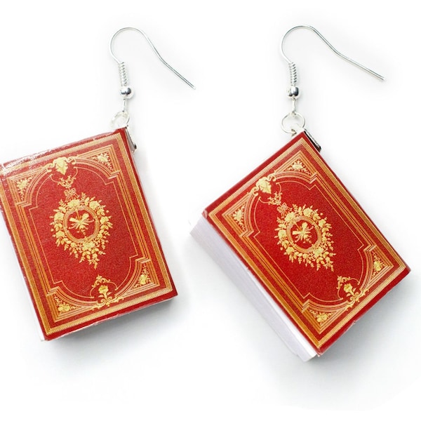 Bible Earrings Miniblings Book Books Legible Font Tiny Words Readable Red
