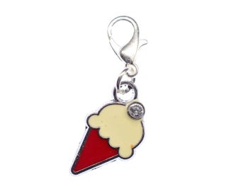 Ice Cream Cone Charm Pendant Cornet Rhinestone Dessert Mini Food Sweet Red