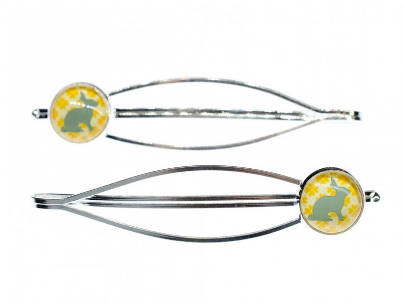 Blue Rabbit Set 2 Hair Clips Cabochon Miniblings Hairpin Bunny Easter Cony