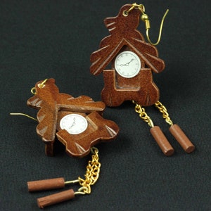 Koekoeksklok oorbellen Zwarte Woud klok horloges Miniblings wandklok hout bruin afbeelding 2