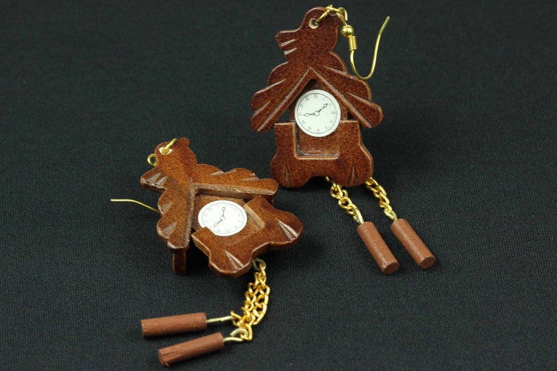Koekoeksklok oorbellen Zwarte Woud klok horloges Miniblings wandklok hout bruin afbeelding 2