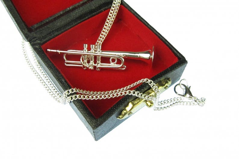 Trumpet Necklace Miniblings Orchestra 60cm Box Silver Plated