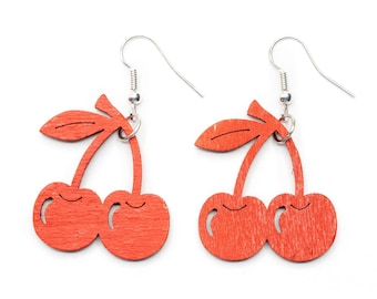 Cherry Wooden Earrings Miniblings Hanger R Cherrytree Vintage Fruit Red