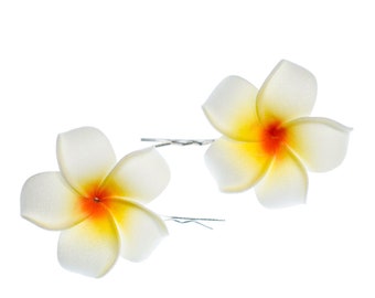 Frangipani Set Of 2 Hair Clips Miniblings Pins Needle Lily Flower Plumeria Hawai