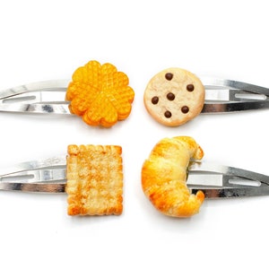 4 pcs Set Bakery Hairclips Miniblings Hair Clip Croissant Waffle Biscuit Cookie