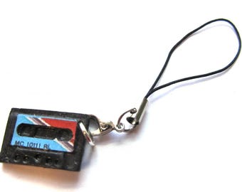 Cassette Mobile Cell Phone Charm Pendant Miniblings Music Mix Tape DJ Blue Red