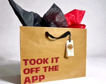 Funny Valentine’s Gift Bag | Took It Off The App | Reusable Kraft Glitter Bag with Tissue