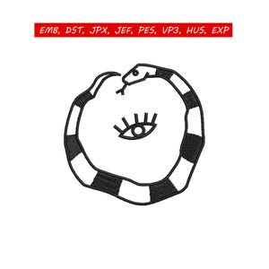 Disegno da ricamo con serpente Ouroboros • Serpente che mangia la coda • Arte mistica occulta • Download immediato