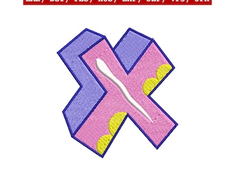 Diseño de bordado de la letra X, alfabeto, bordado a máquina, monograma de dibujos animados, parche inicial, descarga instantánea