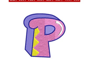 Diseño de bordado de la letra P, alfabeto, bordado a máquina, monograma de dibujos animados, parche inicial, descarga instantánea
