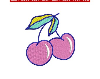 Diseño de bordado de cereza, fruta kawaii, diseño de parche de verano dulce, descarga instantánea