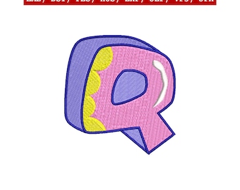 Diseño de bordado de la letra Q, bordado a máquina del alfabeto, monograma de dibujos animados, parche inicial, descarga instantánea