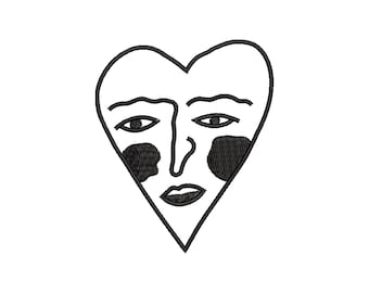 Bordado de líneas con forma de corazón abstracto, diseño de puntada minimalista, descarga instantánea, 3 tamaños