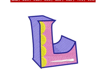 Archivo de bordado de la letra L para niños, estilo aplique para bebé, bastidores de 3 tamaños, descarga instantánea