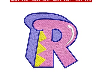 Diseño de bordado de la letra R, alfabeto, bordado a máquina, monograma de dibujos animados, parche inicial, descarga instantánea