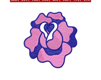 Diseño de bordado de corazón de rosa estilo tatuaje, bordado floral romántico a máquina, descarga instantánea