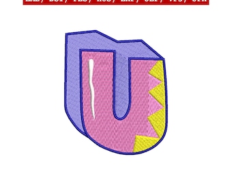 Diseño de bordado de la letra U, alfabeto, bordado a máquina, monograma de dibujos animados, parche inicial, descarga instantánea