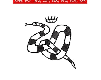 Diseño de bordado de serpiente mística • Serpiente minimalista • Arte lineal oculto • Estilo de tatuaje moderno • Descarga instantánea
