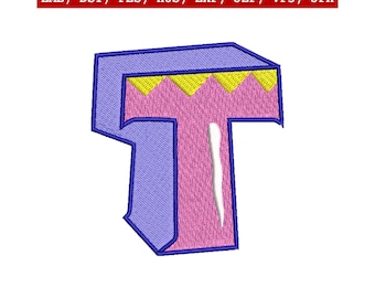 Diseño de bordado de la letra T, alfabeto, bordado a máquina, monograma de dibujos animados, parche inicial, descarga instantánea