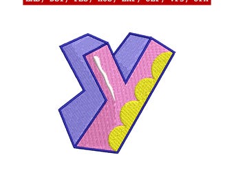 Diseño de bordado de la letra Y, bordado a máquina del alfabeto, monograma de dibujos animados, parche inicial, descarga instantánea