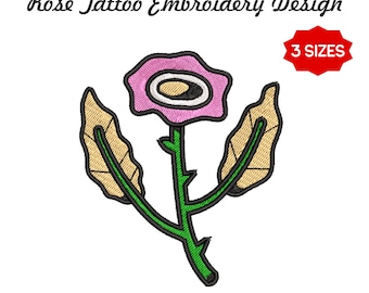 Diseño de bordado floral vibrante y atrevido estilo tatuaje. Archivo EMB incluido. Descarga instantánea.
