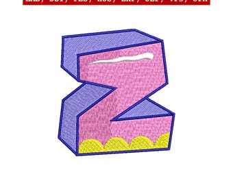 Diseño de bordado de la letra Z, alfabeto, bordado a máquina, monograma de dibujos animados, parche inicial, descarga instantánea
