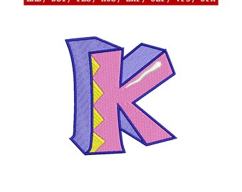Patrón de bordado del monograma K para niños, 3 tamaños de bastidor, diseño de letras del alfabeto, descarga instantánea