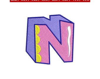 Diseño de puntada de satén con la inicial N para bebé, 3 tamaños, patrón de bordado a máquina, descarga instantánea