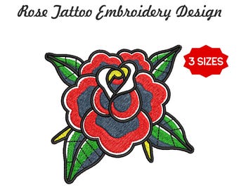 Diseño de bordado a máquina de rosa con tatuaje de la vieja escuela, archivo EMB incluido, descarga instantánea