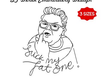 Diseño de bordado ST5 Derek Suck My Fat One, arte lineal, EMB incluido, descarga instantánea