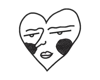 Archivo de bordado a máquina de cara de corazón moderna, contorno de un solo color, 3 tamaños de bastidor, descarga instantánea