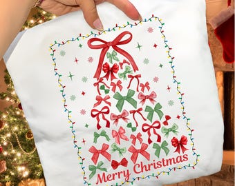 Merry Christmas Bow Tree PNG, Coquette Christmas PNG, Watercolor Bow Christmas Tree, Girly Holiday Sublimation, Christmas Shirt Design