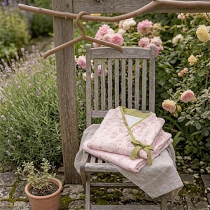 100% Cotton Pajama Set Muslin,Pink Garden Lace Kimono Cotton and Linen Long-sleeved Home Clothes Set,Comfortable Women's Loungewear