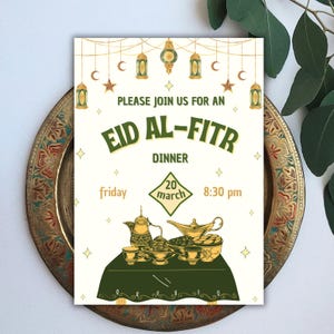 Editable Eid Party Invitation | Canva Dinner / Lunch Template image 1
