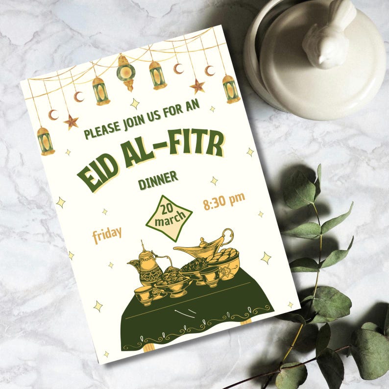 Editable Eid Party Invitation | Canva Dinner / Lunch Template image 3