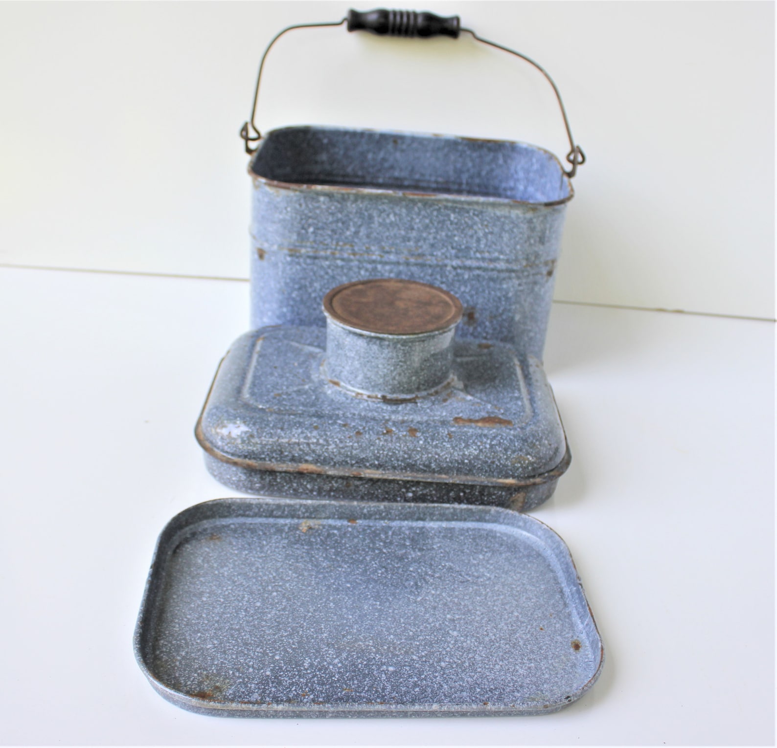 Antique enamel lunch pail vintage lunch box enamelware Etsy