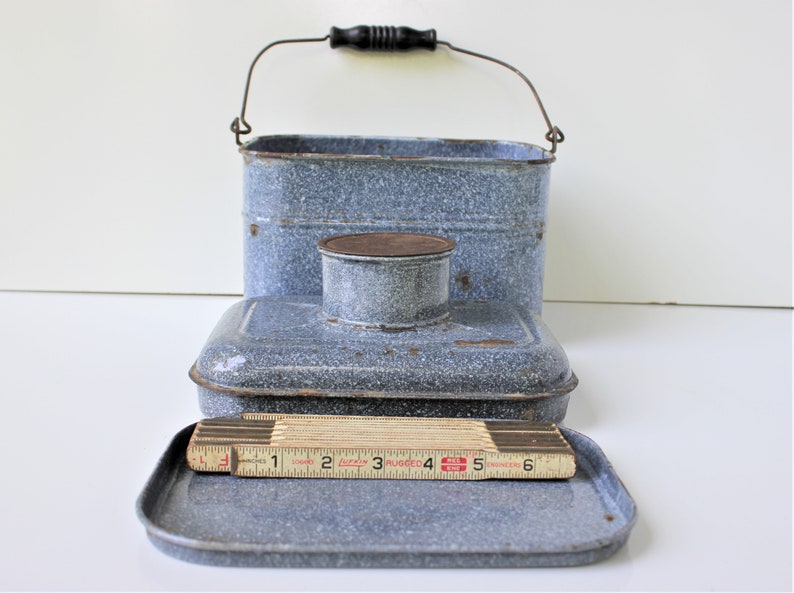 Antique enamel lunch pail vintage lunch box enamelware Etsy