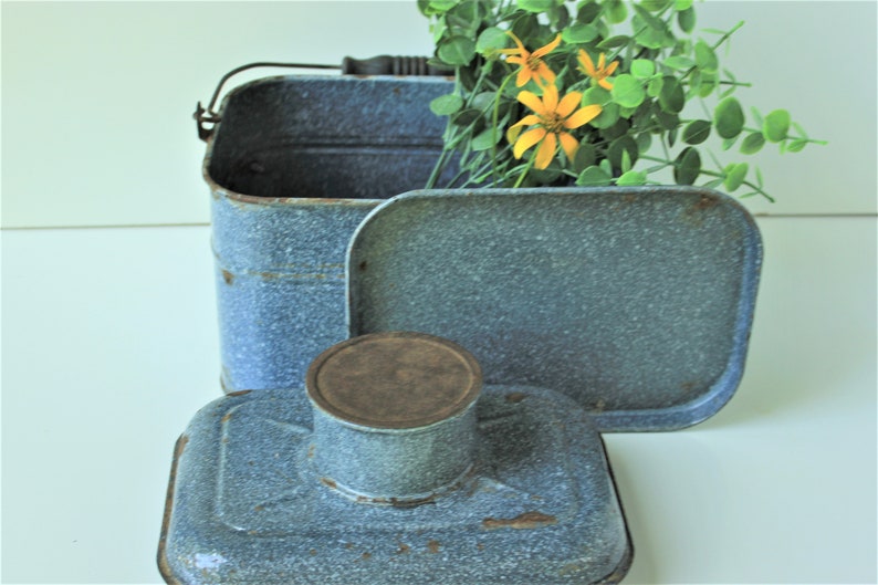 Antique enamel lunch pail vintage lunch box enamelware Etsy
