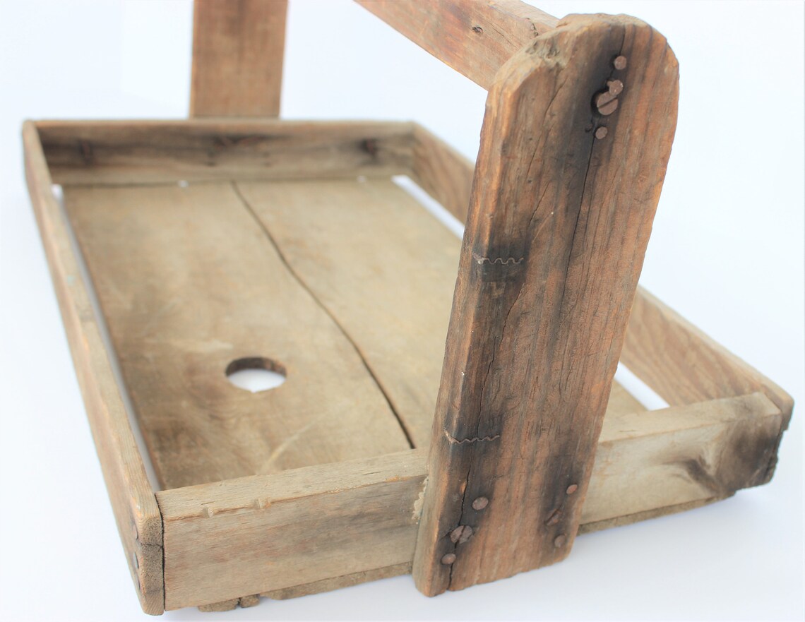 Primitive Berry Basket Tote Antique Wood Tote Wood Carry Etsy