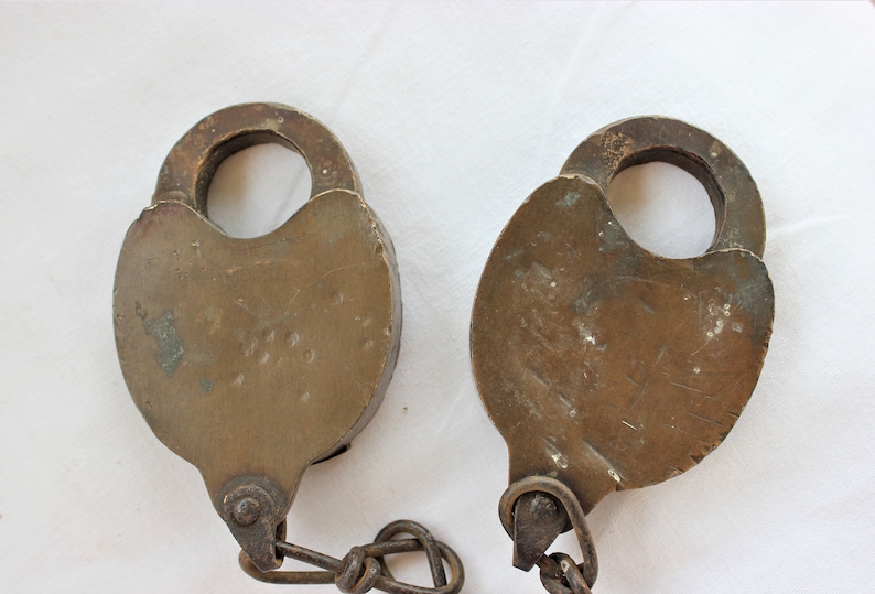 Two Antique Trunk Padlocks Brass Locks with Key skeleton Etsy