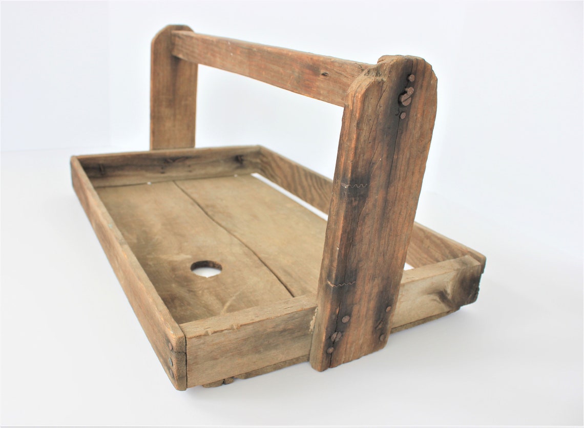 Primitive Berry Basket Tote Antique Wood Tote Wood Carry Etsy