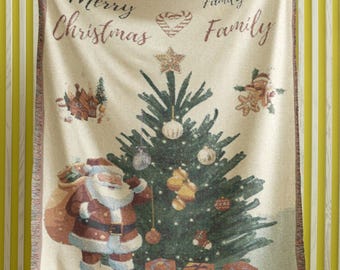Personalisierte Weihnachtsdecke: Familienname Gewebte Baumwolle Weihnachtsgeschenk